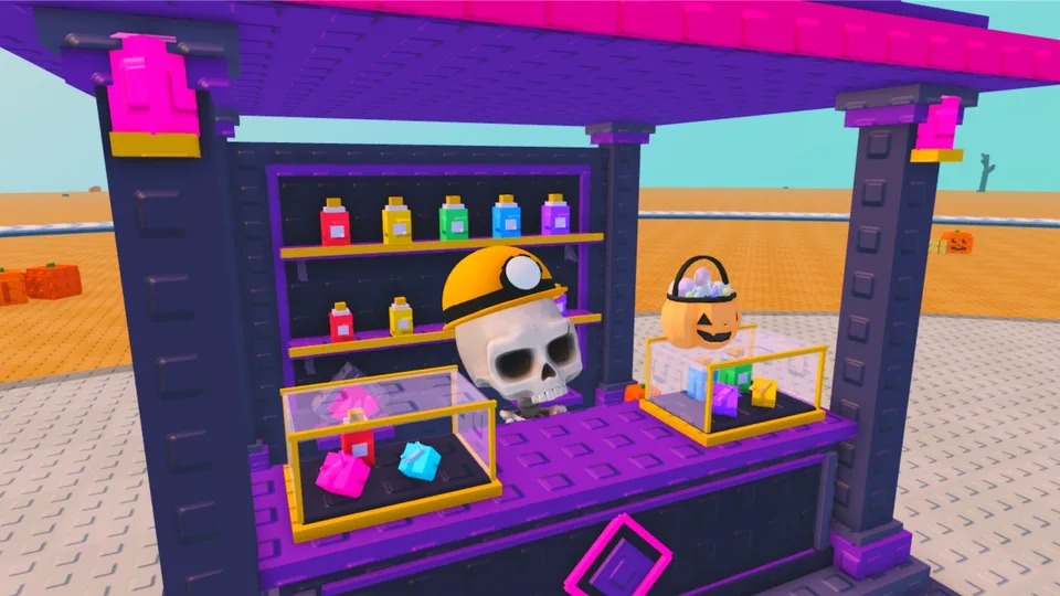 Skeleton miner shop scene in My Anime Mine